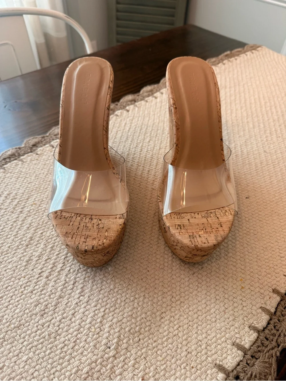 Bamboo Womens Cork Wedges with a Clear Strap Sz 10